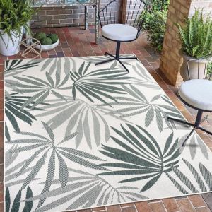 Tapis extérieur pour terrasse, kilim reversible, crème et vert 120x170