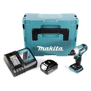 Makita DTD 155 RF1J Visseuse à percussion sans fil 18 V Brushless + Coffret de transport MAKPAC + 1x Batterie BL1830 3,0 Ah + Chargeur DC 18 RC