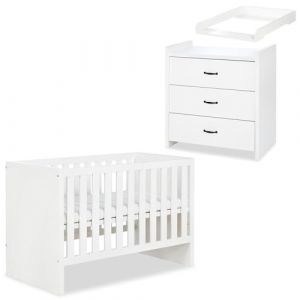 AMELIA Ensemble bébé commode à langer et lit évolutif 120X60 Blanc