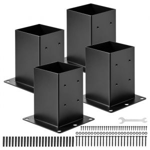 VEVOR Support de Poteau Bois 140x140 mm, Base de Poteau, Lot de 4, Taille Interne 142x142 mm, en Acier au Carbone Robuste, Ancrage de Poteaux Stable pour Support Garde-corps Terrasse, Pavillon, Noir
