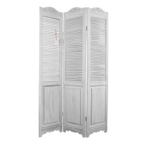 Image de Décoration d'Autrefois PARAVENT BOIS 3 PANNEAUX CERUSE BLANC 40.5x2.5x188.5cm