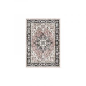 Image de Décoweb Tapis doux à motif oriental - Yasmine - Bleu nuit et rose - 160 x 230 cm