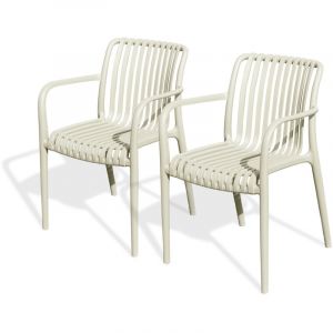 Lot de 2 fauteuils de jardin empilables en Polypropyl&egrave;ne sable - TIAGO