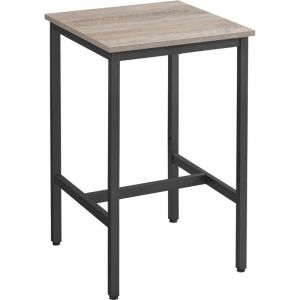 Table haute carrée style industriel effet bois grège