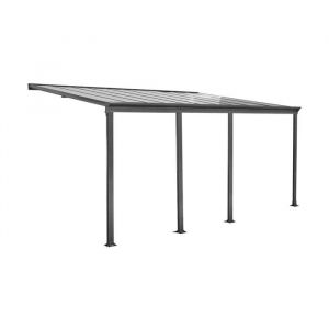Pergola murale 3x6m anthracite aluminium et polycarbonate avec gouttière. pergola adossée
