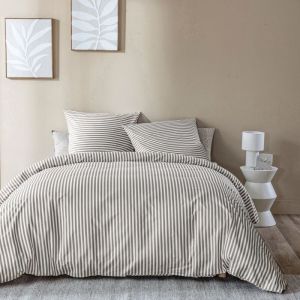 Terre de Nuit Parure de lit 260x240 coton à rayures taupe Horizon