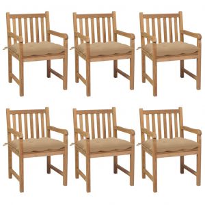 VidaXL Chaises de jardin 6 pcs avec coussins beige Bois de teck solide