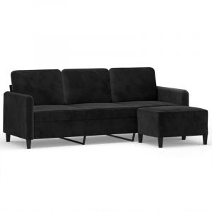 VidaXL Canapé à 3 places avec repose-pieds Noir 180 cm Velours