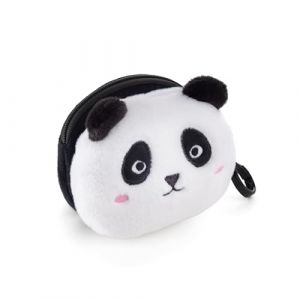 Back2Fun - Porte-monnaie en peluche, Taille 95 x 95 x 60 mm, Tirette en métal, Fermeture éclair, Porte-monnaie avec porte-clés, Matériau polyester effet peluche, Détails brodés, Design panda