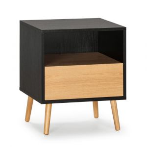 Table de chevet 1 tiroir Couleur Noir/Bois
