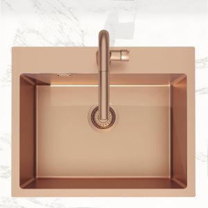 Swiss Aqua Technologies Aurum Évier de cuisine encastrable inox 304, 1 bac, 55x45x21 cm, Cuivre brossé PVD