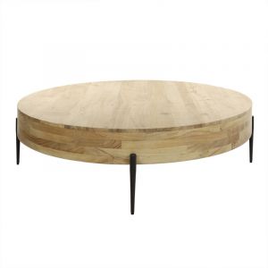 ISEN - Table basse ronde en bois d'acacia massif piètement en métal noir