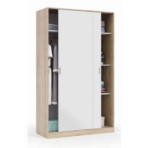 Image de Pegane Armoire avec 2 portes coulissantes coloris blanc / chêne canadien - Dim : L 200 x H 120 x P 50 cm -