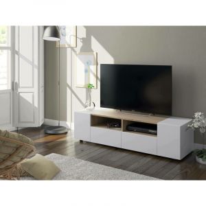 Image de Dmora - Support tv Dmolino, Buffet tv salon, Meuble de t&eacute;l&eacute;vision moderne, Buffet bas polyvalent, 138x42h36 cm, Blanc et Ch&ecirc;ne