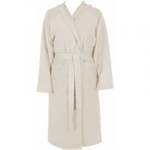 Peignoir Microfibre Moderne Couleur Unie Doux Homme Femme Ceinture Poches Capuche Beige - m