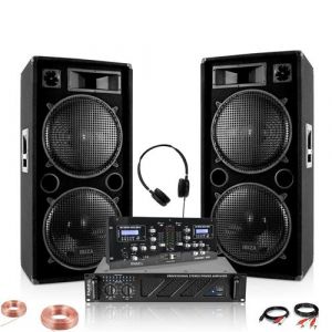 Pack Sono DJ 2 Enceintes Ibiza STAR212 2x1500W - Ampli 2x800W AMP1000-MKII - Table Mixage DJM250BT-MKII - Soirée Pro Fête Mariage