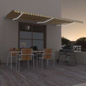 VidaXL Auvent manuel rétractable avec LED 600x300 cm Jaune et blanc