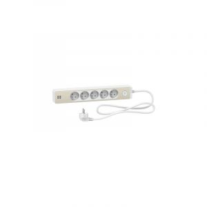 Schneider Electric Multiprise filaire 5 prises + 2 USB, L.1.5m, bois / blanc