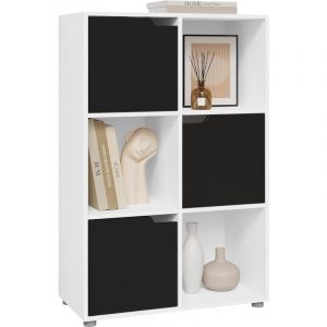 Biblioth&egrave;que &Eacute;tag&egrave;re de Rangement Woltu Meuble Cube 59,6x29x91cm, en mdf, avec 3 Portes, 6 Compartiments, Blanc+Noir