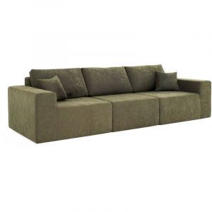 Oviala Canapé modulable 3 places en tissu avec coussins vert