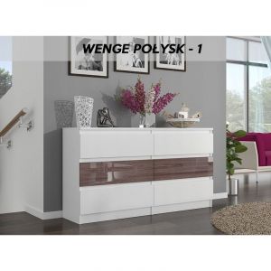 Image de Hucoco MUNICH W1 Commode contemporaine chambre salon bureau 140x77x30 Dressing 6 tiroirs Meuble de rangement scandinave Blanc/Wenge Laqué