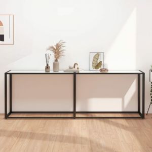 VidaXL Table console Marbre blanc 220x35x75,5 cm Verre trempé