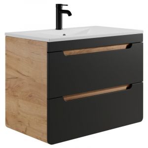 Vente-unique - Meuble de salle de bain suspendu avec vasque &agrave; encastrer - 80 cm - Naturel clair et anthracite - aruba