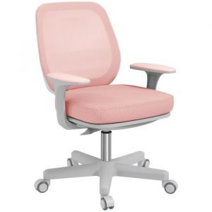 Chaise de bureau ergonomique hauteur réglable pivotante 360° revêtement maille rose