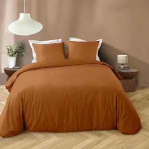 Parure de Lit 3 Pi&egrave;ces Microfibre Unie Lav&eacute;e 100% Polyester &ndash; LIAM &ndash; Certifi&eacute;e Oeko-TEX - 240 x 220 cm - marron