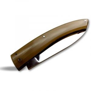 Image de Kibros Couteau &agrave; fromage ou saucisson - Haut de gamme - Pointe de lame fourche - Lame inox 12cm - Manche corne de buffle - COUFROB