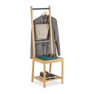 Relaxdays Valet de Chambre, Chaise en Bambou, pour la Salle de Bain ou la Chambre, HxLxP : 133x40x42 cm, Nature et Noir