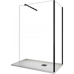 Image de Paroi de Douche d'Angle à l'italienne en Verre Transparent 8MM - Cadre Noir 80x110