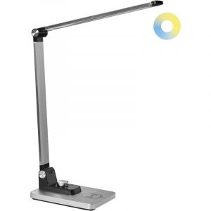 Beliani Lampe de Bureau Moderne en Mat&eacute;riau Synth&eacute;tique 3 Modes de Temp&eacute;rature Chargeur sans Fil Variateur Argent&eacute;e Enif