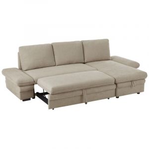 Canapé d'angle convertible et réversible en tissu chenille beige SIVIARA