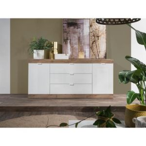 Buffet 2 portes 3 tiroirs L.180 cm SLIM imitation chêne et blanc