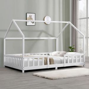 Lit d'Enfant Design Forme Maison Sisimiut Pin 200 x 140 cm Blanc Mat Laqué