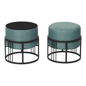 [en.casa] - Lot de 2 poufs empilables Tas multifonctionnel rond vert