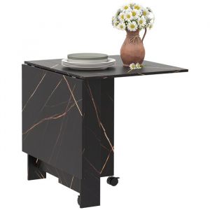 Homcom Table pliante cuisine 6 personnes 2 abattants 2 roues avec freins effet noir marbré