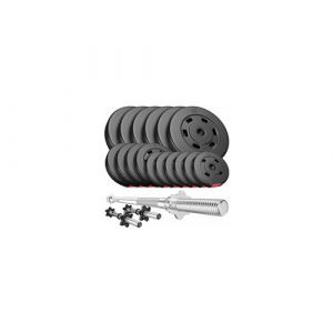 Hop-Sport Set de 58 kg Barres d'Halt&egrave;re avec Disques de poids, Ensemble d'halt&egrave;res avec Barre longue 167 cm, Deux barres d'halt&egrave;res courtes 45 cm, Kit d'halt&egrave;res avec poids pour musculation 6x5 kg, 4x2,5 kg, 6x1,25 kg
