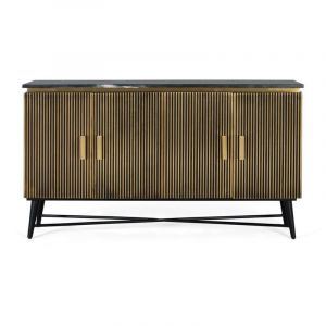Buffet avec 4 portes en bois recouvert de bronze et plateau en marbre