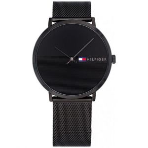 Tommy Hilfiger Montre 1791464 - Montre Acier Milanais Noir Cadran Noir Homme