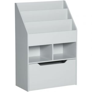 Bibliothèque étagère multi-rangement 3 étagères 2 niches grand tiroir MDF gris clair