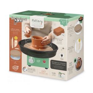 Buki France Tour de Potier Électrique pour Enfants et Adultes – 220 TPM – Girelle Métal 20 cm – 1 kg de Terre, Outils et Accessoires Inclus – Guide Illustré – Dès 10 Ans