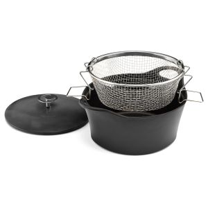 Volcan - Cocotte ronde noire 24 cm avec panier cuisson pour friture eau Cuisinox