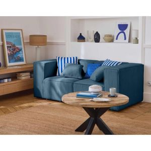 Arty - canap&eacute; modulable 2 places - en velours c&ocirc;tel&eacute; - Bleu