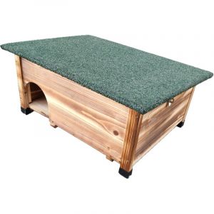 Image de Relaxdays Abri pour hérissons en bois avec fond, entrée labyrinthique, toit étanche, 25 x 57 x 44 cm, finition brûlée