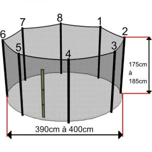 Filet Trampoline 4m &agrave; 390cm - 8 Barres - hauteur 180 cm - Fourreau Ext&eacute;rieur