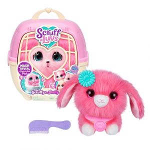 Scruffs de Compagnie ScruffaLuvs Rose – Peluche mystère, 19 cm – Lave et découvre Un Chiot, Un Lapin ou Un Chaton – avec Caisse de Transport Deluxe de 22 cm