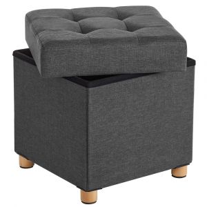 Songmics Repose-Pieds, Coffre De Rangement, Tabouret, Pieds En Bois Massif, Avec Couvercle 38 X 38 X 40cm Grise Foncée