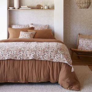 Terre de Nuit Couvre-lit gaze de coton imprim&eacute; floral 90x200 cm rose